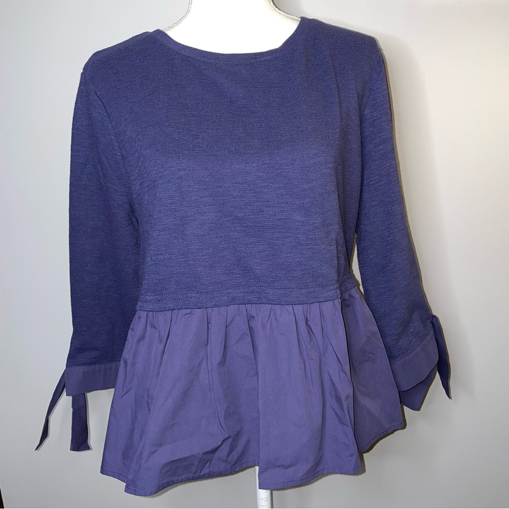 NWT English Factory Peplum Mixed Media Sweatshirt Navy